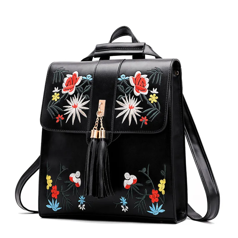 

2018 Fashion Women Backpack PU Embroidery Tassel Teenager Backpack Female School Bag For Girls Casual Lady Shoulder Bag Backpac