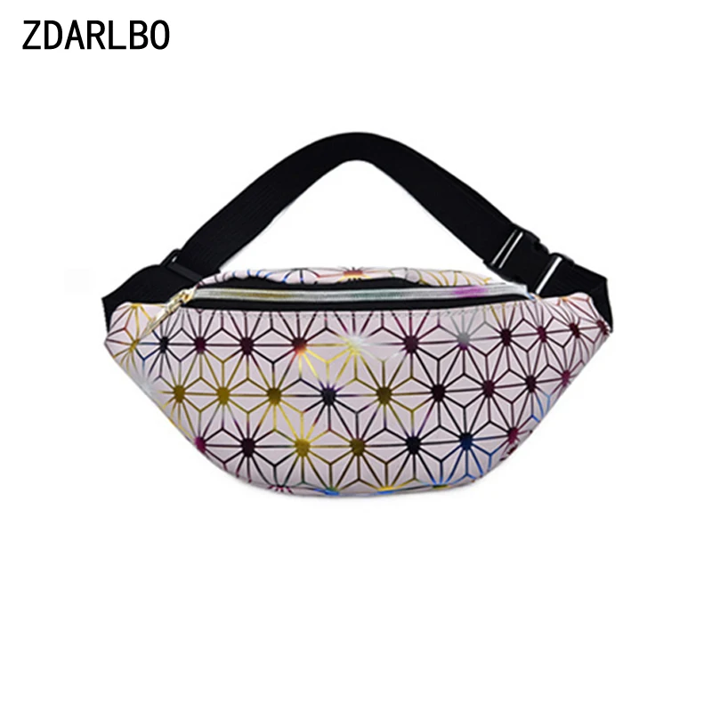 

ZDARLBO Women Waist Bag Waterproof PU Fanny Pack Fashion Chest Bag Female Belt Bag Laser Geometric Waist Packs Bananka Pack