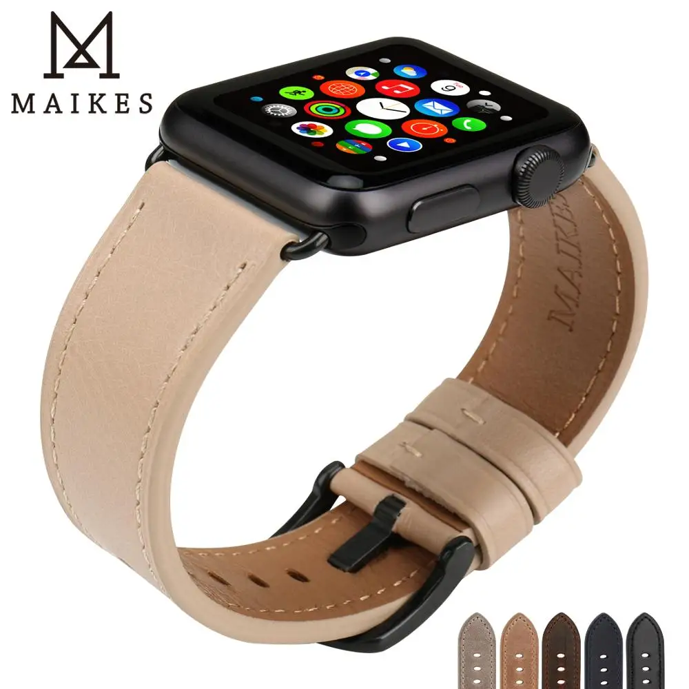 Ремешок MAIKES кожаный для iwatch Band 42 мм 38 браслет Apple Watch Series 4 1 44 40 аксессуары