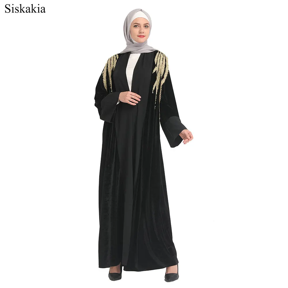 Siskakia Fashion Applique Embroidery Robe Abaya For Women Turkish Dubai High Waist Beading Design Slim Sashes Ladies Abaya Eid (7)