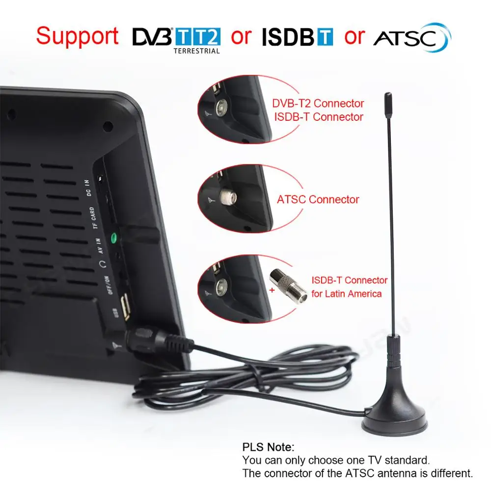 LEADSTAR 9 дюймов Портативный ТВ DVB-T2 ATSC ISDB-T tdt цифровой и аналоговый мини маленький автомобильный телевизор Поддержка USB TF PVR MP4 H.265 AC3