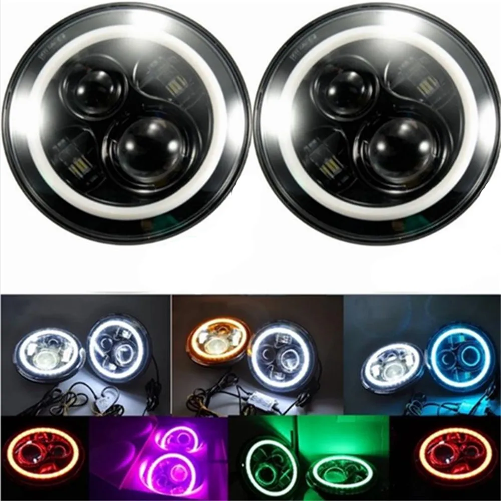 

7" LED Headlights Bulb with White Halo Angel Eye Ring DRL & Amber Turn Signal Lights for Jeep Wrangler JK LJ CJ Hummer H1 H2