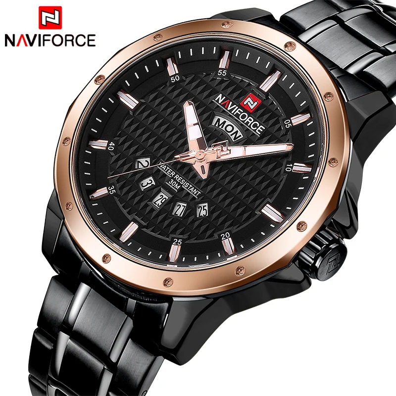 NAVIFORCE NEW Fashion Luxury Brand Men Black Gold Watches Men's Quartz Clock Man Full Steel Sports Wrist Watch Relogio Masculino NAVIFORCE NEW Fashion Luxury Brand Men Black Gold Watches Men's Quartz Clock Man Full Steel Sports Wrist Watch Relogio Masculino