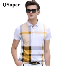 2017 Summer Men Polo Shirts Plaid Patchwork Short Sleeve Cool Mercerized Cotton Slim Fit Casual Business