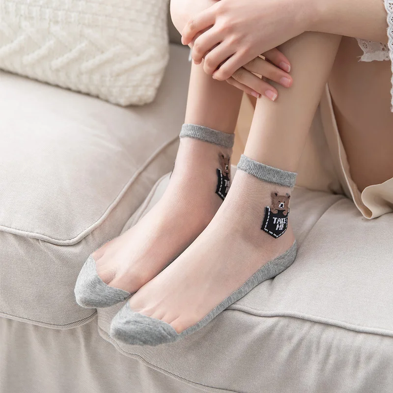 

1Pair Cotton Ankle Women Lovely Socks Thin Fashion Short Boat novelty cartoon lace kawaii Happy Funny Silk Crew Color Summer