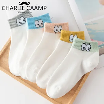 

5Pieces/lot Women Socks Spring Summer New Cotton Cartoon Eyes Boat Socks Ladies Personality Wild Sweet Student Sports Socks S226