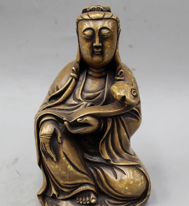 

7" China Chinese Bronze Buddhism Seat Ruyi Kwan-yin Guan Yin Goddess Statue