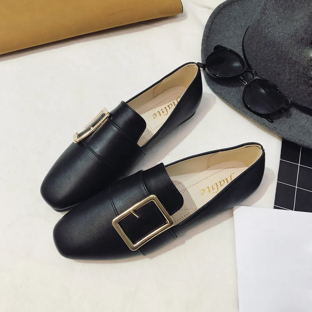 

Solid Color Square Buckle Flats Women Shoes New Spring Summer Women Casual Shoes Breathable Slip-On Loafers Single Shoes