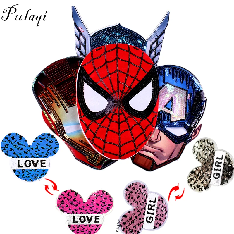 

Pulaqi Sequin Avengers Spiderman Patch On Clothes Sewing On Patches Embroidered Reversible Patches For Clothing Kids Applique F