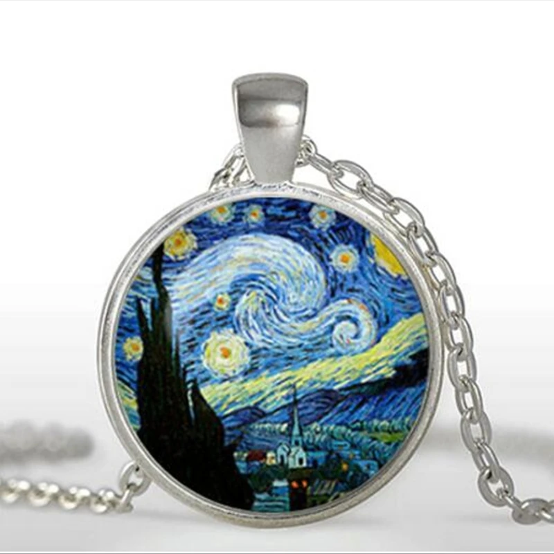 

The Starry Night Pendant Van Gogh The Starry Night Necklace Glass art photo Pendant Necklace art gift for her or him HZ1