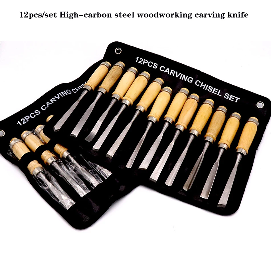 

12Pcs Hand Wood Carving Chisel Knife Tool Set Hand Gouges Carpenter tools Graving knife For Polishing Carving Chisels DIY Tools