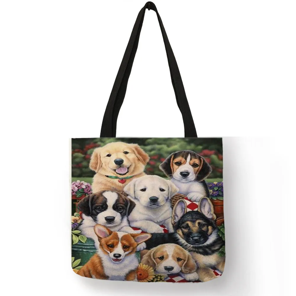 Custom Golden Retriever Oil Painting  Print Tote Shopping Traveling Bags Women Practical Handbags