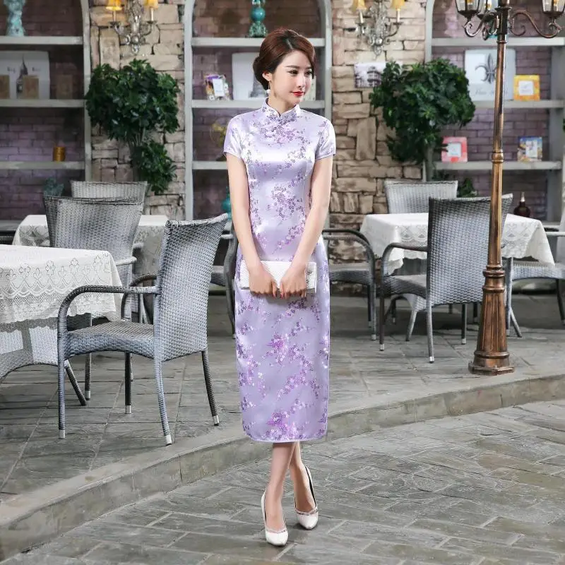 Chinese National Female Satin Vintage Novelty Costume Socialite Long Cheongsam Women Qipao 3XL 4XL 5XL 6XL