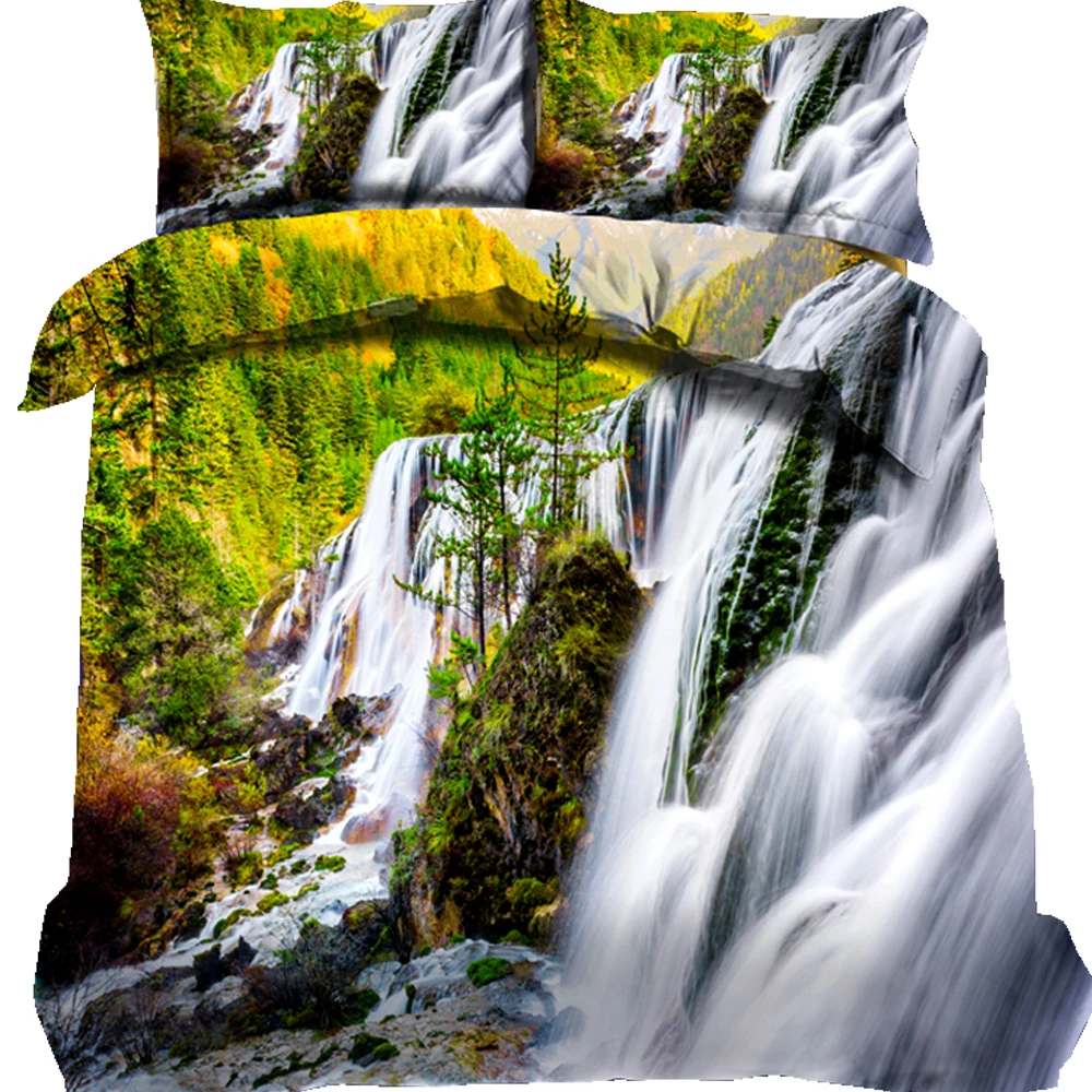 

3/4 Pieces on The Bed Duvet Cover Set 3D Printed for Bed Pattern Waterfall Stunning View of Waterfall in Stream Crossing Forest