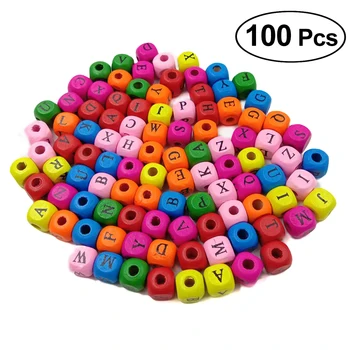 

100Pcs Alphabet Letter Wooden Beads 10 mm Colorful Cube Spacer Beads DIY Crafts for Bracelet Necklace Jewelry Making