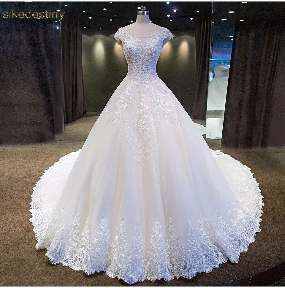Sikedestiny Real Photo High end Bridal Gown Lace Up beaded Lace Long