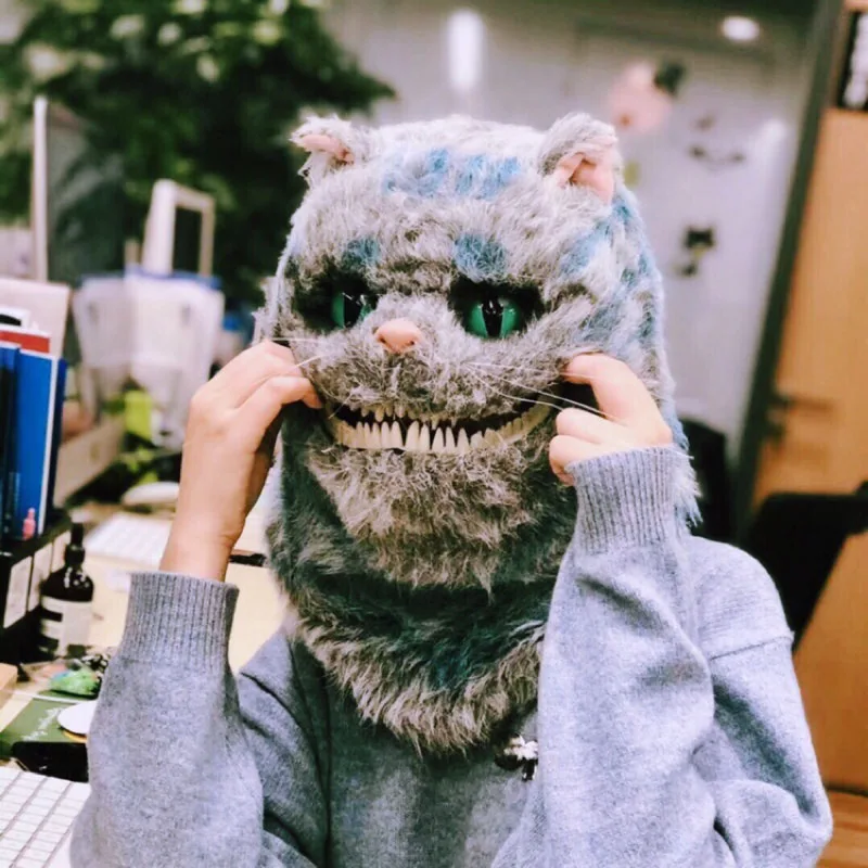 

Alice in Wonderlan Cheshire Cat Plush Hat Mouth Mover Mask for Kids Adults Halloween Cosplay Show