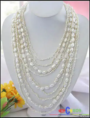 

Free Shipping 10row 6- 12mm WHITE BAROQUE FW CULTURED PEARL NECKLACE