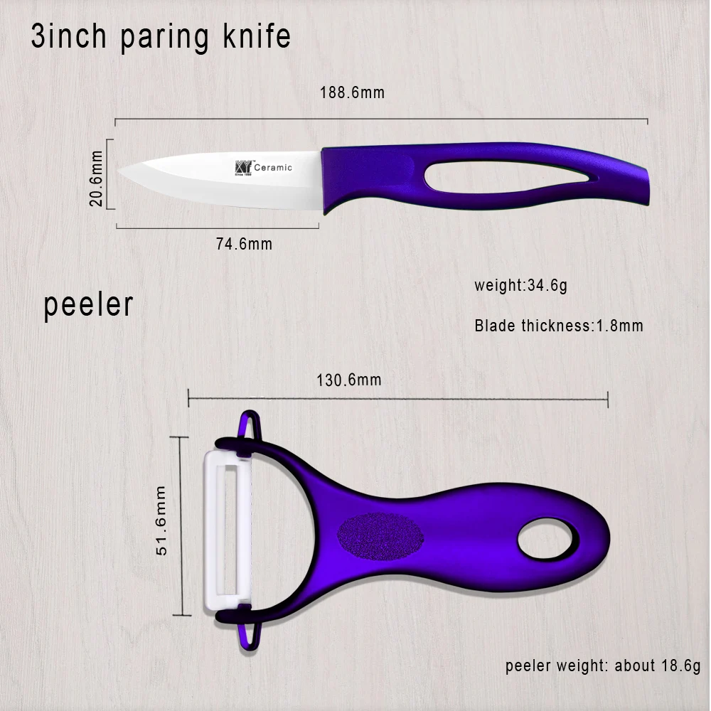 3,4, 5,6 дюйма набор керамических ножей+ Держатель ножей+ Овощечистка Лучшие Кухонные инструменты белое лезвие фиолетовая ручка Kitcehn нож 6 шт набор