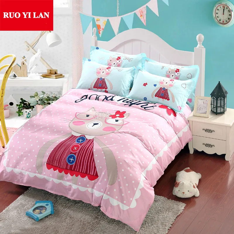 

Good Night Kitty 100% Cotton Bedding Duvet Cover Set for 1.5m/1.8m Bed Queen 3D Large Printing Quilt Cover Bed Sheet Pillowcases