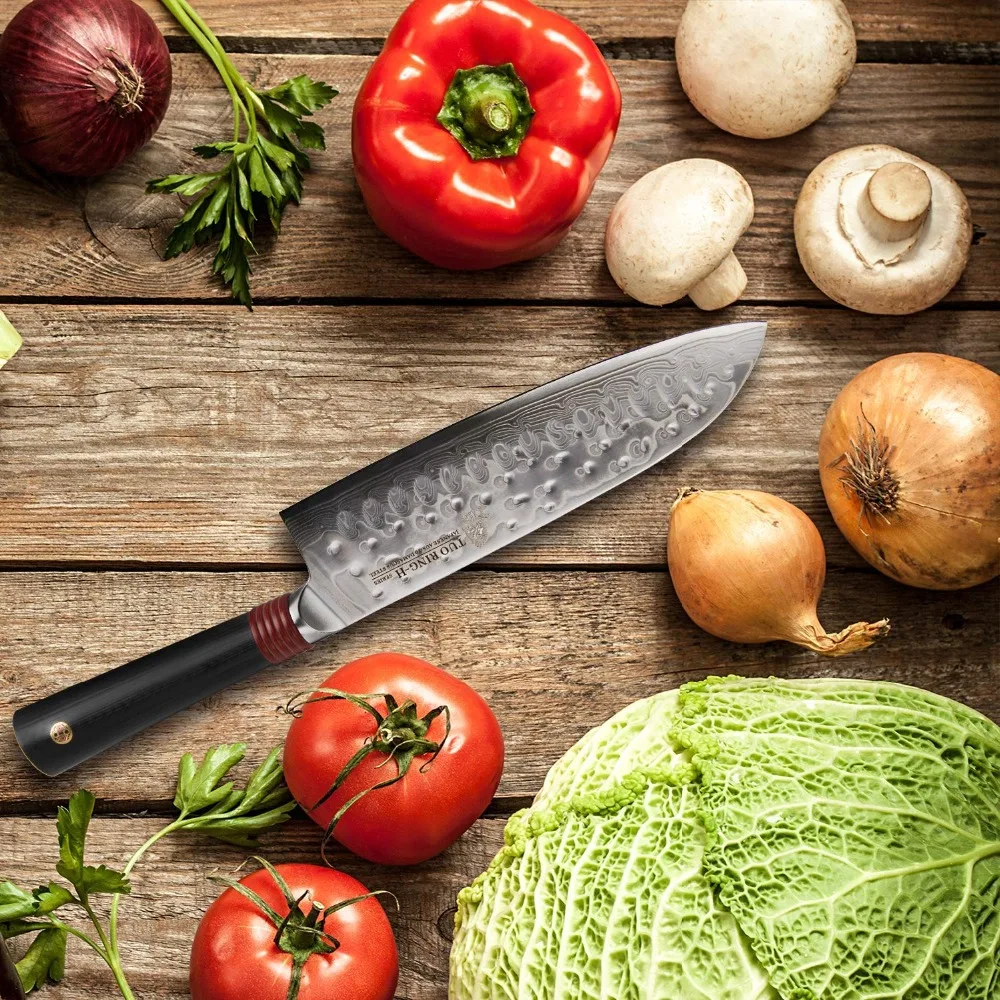 TUO столовые приборы 7 ''нож Santoku дамасский кухонный нож японский AUS 10 HC из