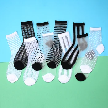 

Womens Silk Lace Transparent Socks Black White Fishnet Socks 2020 Summer Fashion Elasticity Ankle Thin Women Socks Sheer Hosiery