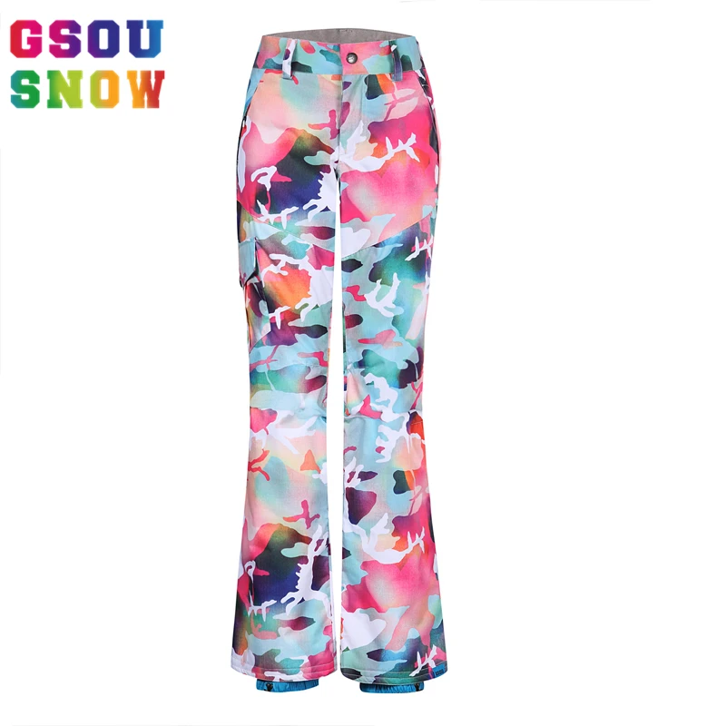 Gsou Snow Ski Pants Women Colorful Ladies Camouflage Camo Ski Pants