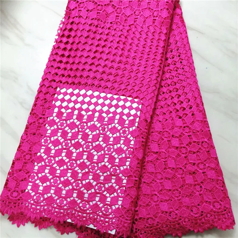 

High quality nigerian wedding fushia pink african guipure lace fabric cord laces fabric for african party 5 yards/lot PLA65-1