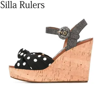 

New Summer Thick Waterproof Platform Polka Dot Sandals Woman Ankle Strap Peep Toe High Heels Woman Sandalias Mujer 2019