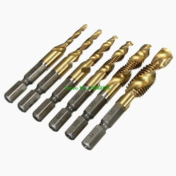 

6Pcs/set HSS 6542 Titanium Coated M3-M10 Combination Hex Drill Bits Tap Set Kit