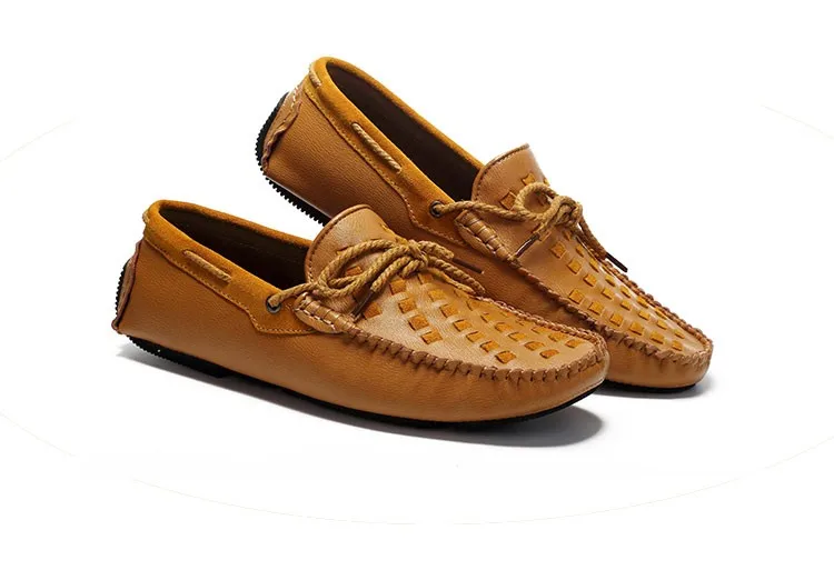 Тканые Обувь кожаная для девочек мужские лоферы для вождения, Gommino Мужская обувь Повседневное дышащие черные туфли коричневый желтый