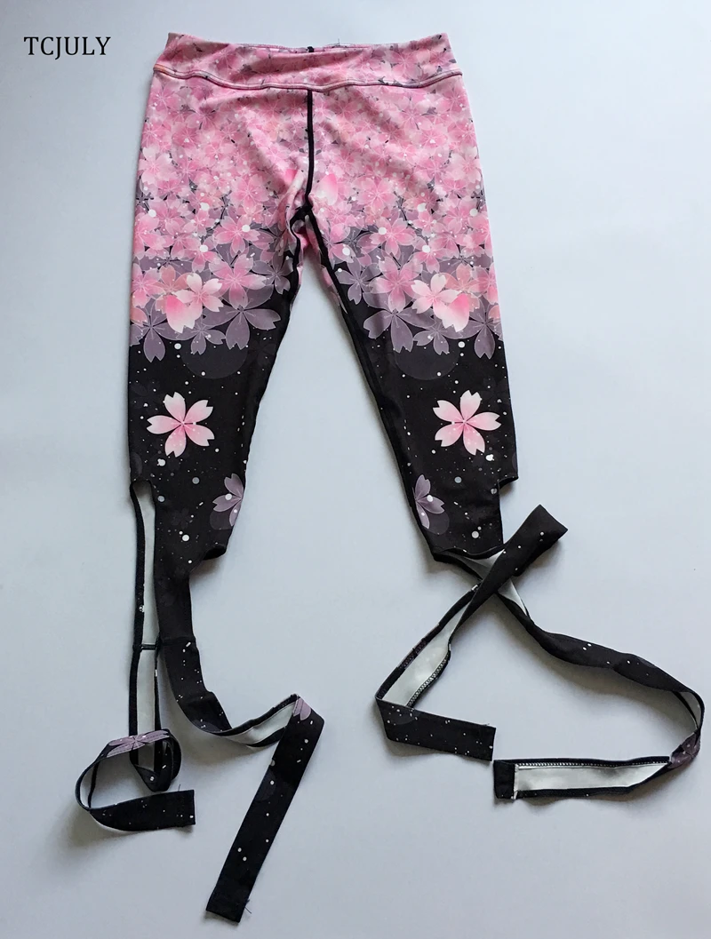 TCJULY Модные женские леггинсы с градиентным принтом сакуры для фитнеса, леггинсы с высокой талией и пуш-ап, штаны для тренировок