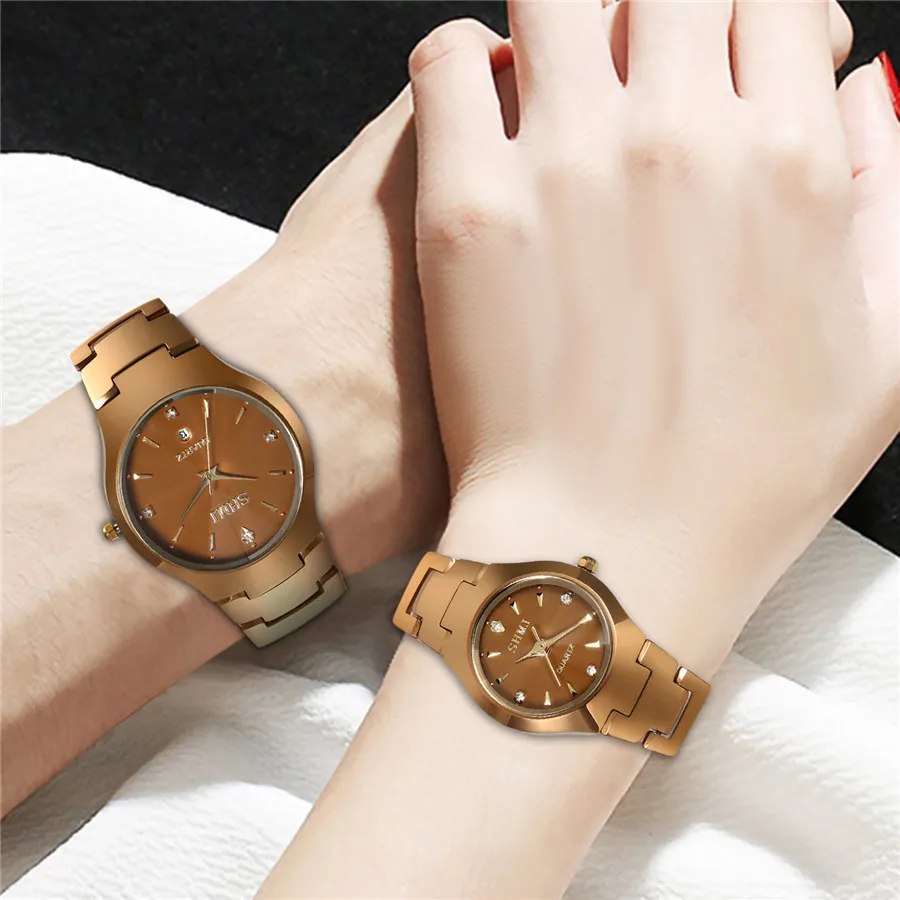 Lancardo новые роскошные Брендовые Часы для влюбленных мужчин и женщин платье календарные кварцевые часы кофейного цвета Вольфрамовая сталь водонепроницаемые часы