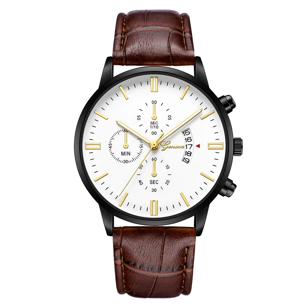 Новая мода Geneva Мужские часы Дата нержавеющая сталь Кожа Аналоговый сплав кварцевые наручные часы, и Mnycxen# D