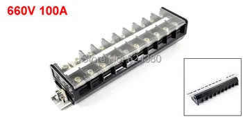 

TD100A 660V 100A Two 2 Dual Rows 10 Positions Screw Barrier Terminal Block Strip Wire Connector w/ Cover