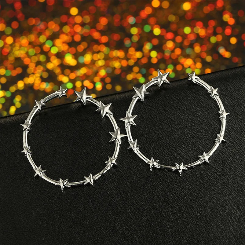 2018 Fashion Top Popular Earrings SilverGold Stainless Steel Lady Big STAR Shape Ring Hoop Earrings Boucle d'oreille Y10#N (7)