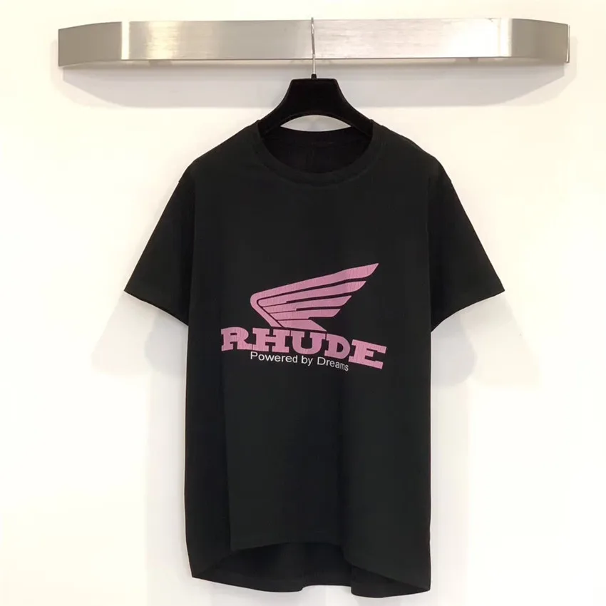 

Black Rhonda Rhude Tee 2019 Garment-dyed Cotton Jersey Rhude T-shirts Men Cotton Casual Loose Wing Graphic Print Rhude T-shirt