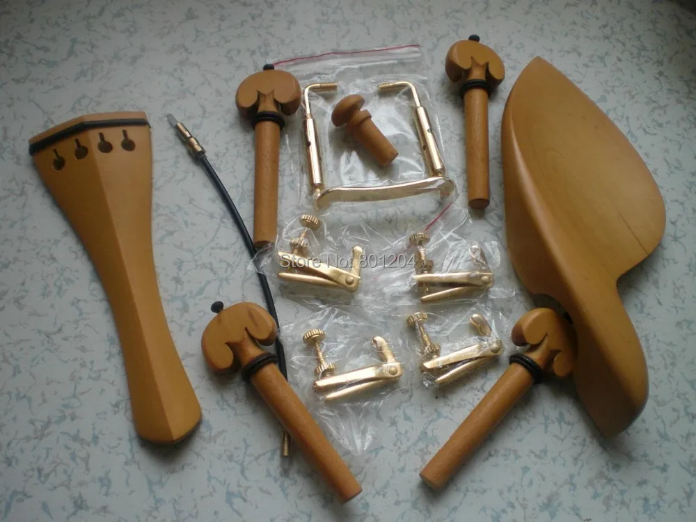 1 Set boxwood Violin Fittings 4/4 with Chin rest clamp tail gut string