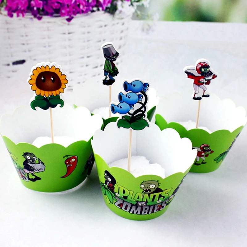 Emballage De Cupcake Plantes Vs Zombies Decoration De Gateau Fete D Anniversaire Mariage Dessins Animes Jeu De Guerre Populaire 24 Pieces Aliexpress