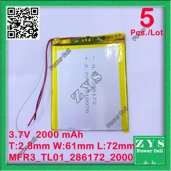 

5pcsLot li-ion battery 3.7v 2000mAh rechargeable battery 3.7 v 2000 mah size: 2.8x61x72mm