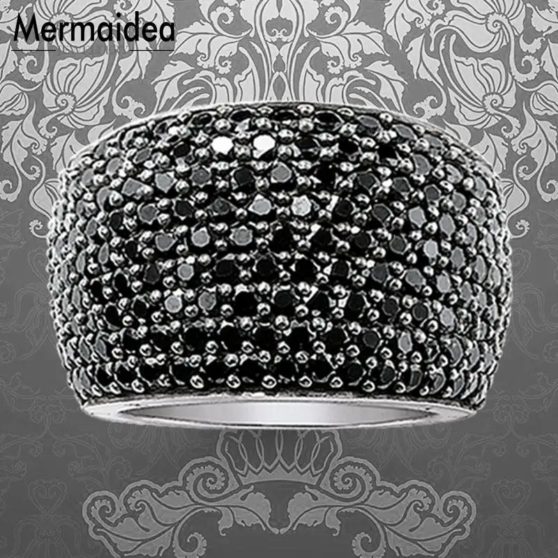 

Black CZ Cocktail Rings 925 Sterling Silver Blue Stone Fashion Jewelry Trendy Anniversary Gift For Women Men 2019 New