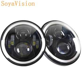 

Pair 7" Inch 60W Round With LED Chips LED Headlight Kit Hi/Lo Angle Eyes DRL For Jeep Wrangler JK 2009-2016 Fog Light Lamp