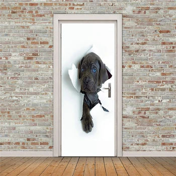 

Mural Paper Print Art 3D Creative Animal Dog Pvc Door Stickers Home Decor Picture Self Adhesive Waterproof Wallpaper for Bedroom