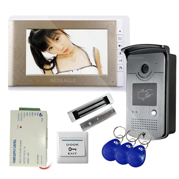 

REDEAGLE Wired 7 inch Video Door Phone Intercom Entry System w/ RFID Access Camera + 180Kg Electric Magnetic Lock + Exit Button