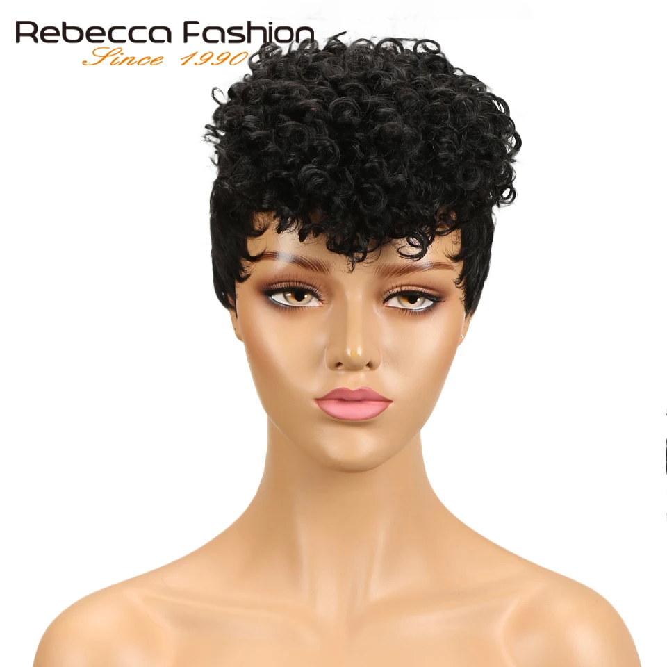 

Rebecca Short Curly Wig Peruvian Sassy Curly Remy Human Hair Wigs For Black Women Brown Red Wine 10 Colors 8 Inch Free Shipping