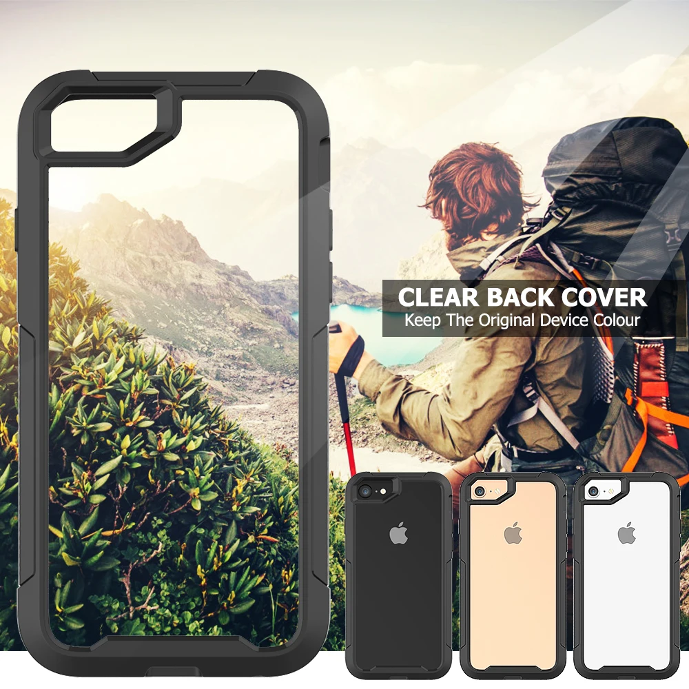 

3 in 1 Heavy Duty Protection Transparent back Case For iPhone XS Max XR XS Soft TPU edge Back Cover For iPhone 6 6s X 7 8 Plus