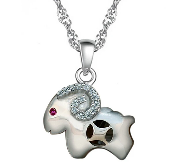 Animal Necklace Pendants Vintage Sheep Red Eye White Austrian Crystal