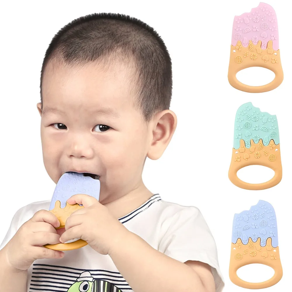 

Ice Cream Patchwork Shape Baby Teether Food-grade Silicone Flexible Teething Chewable Infant Teething Nursing Toothbrush Toy
