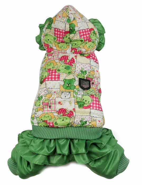 

Green Bear Printing bubble padded luxury fur Style Pet dogs Winter Coat Free Shiping By CPAM Dogs Clothing