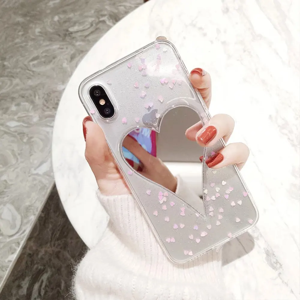 Роскошный зеркальный чехол для телефона IPHONE XR X XS MAX 8 PLUS с милым сердечком